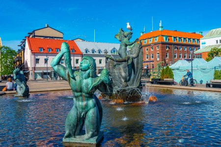 Halmstad, Sweden, July 12, 2022: Europe and the Bull in the center of Halmstad, Sweden.IMAGE
