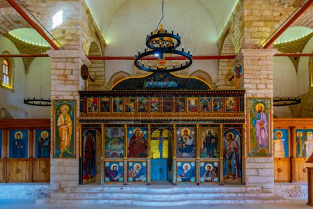 Photo for Pylos, Greece, September 7, 2022: Decorated Metamorphosis Sotiros church at Pilos castle in Greece. - Royalty Free Image