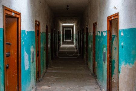 Photo for Dachau, Germany, August 15, 2022: Corridor at Dachau concentration camp in Germany. - Royalty Free Image