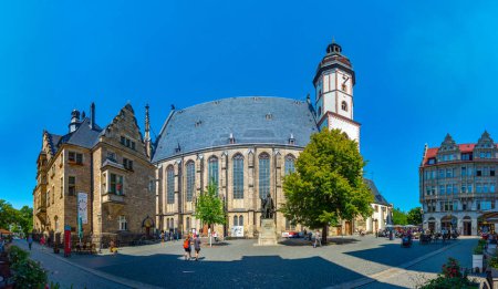 Photo for Leipzig, Germany, August 9, 2022: Sunrise view of Saint Thomas church in German town Leipzig. - Royalty Free Image