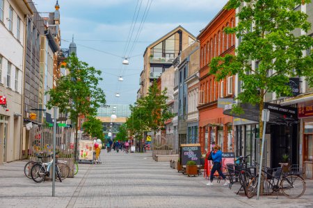 Photo for Esbjerg, Denmark, June 17, 2022: Commercial street in the center of Danish town Esbjerg. - Royalty Free Image