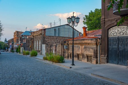 Photo for Sunset view of an empty street in the center of Gyumri, Armenia - Royalty Free Image