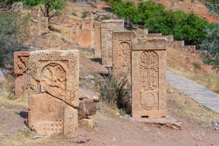 Khachkars in Noravank monastery in Armenia