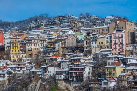 Traditional houses in the old town of Veliko Tarnovo in winter, Bulgaria