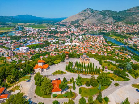 Panorama view of Bosnian town Trebinje and Hercegovacka Gracanica Temple