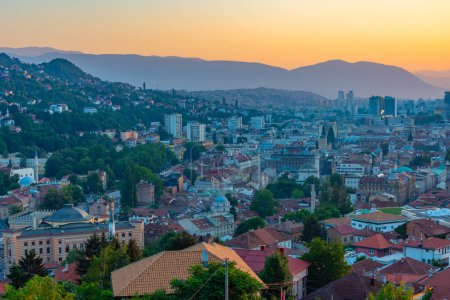 Sunset view of Sarajevo from the Yellow fortress, Bosnia and Herzegovina