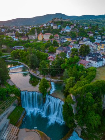 Sunset panorama of Bosnian town Jajce