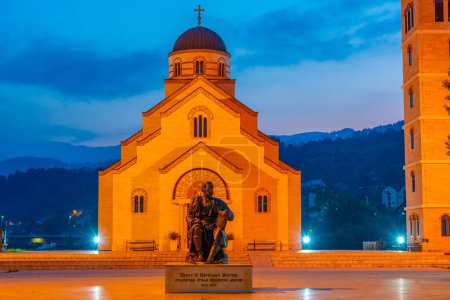 Illuminated church of Saint Tzar Lazarus in Andricgrad, Visegrad, Bosnia and Herzegovina