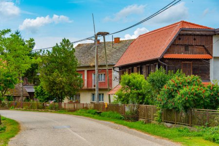 Casas de madera tradicionales en el pueblo croata Krapje
