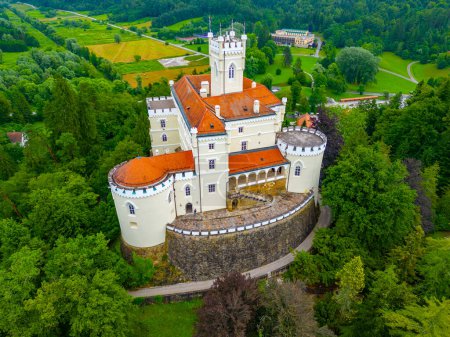Aerial view of Trakoscan castle in Croatia