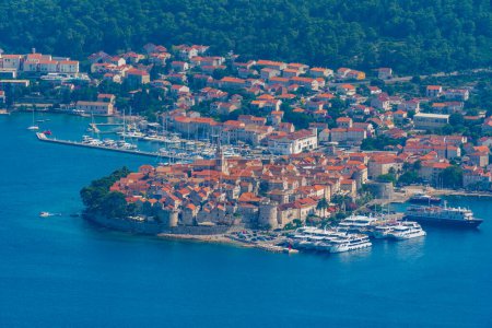 Aerial view of Korcula town in Croatia