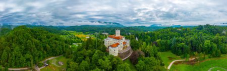 Aerial view of Trakoscan castle in Croatia