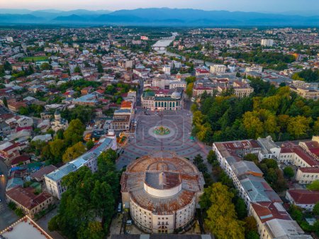 Sunrise panorama view of central square in Kutaisi, Georgia