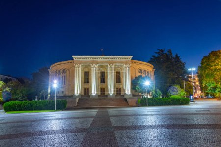 Night view of Meskhishvili Theatre in Kutaisi, Georgia