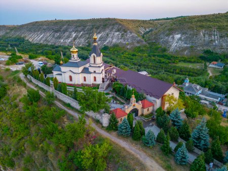 Sunset panorama of St. Mary's Church at Orheiul Vechi in Moldova