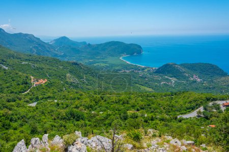 Panorama view of Adriatic coast and Buljarica beach in montenegro