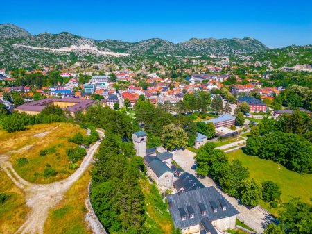 Aerial view of the Cetinje monastery and surrounding old town in Montenegro