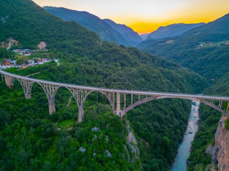 Sunset view of Djurdjevica Tara bridge in Montenegro