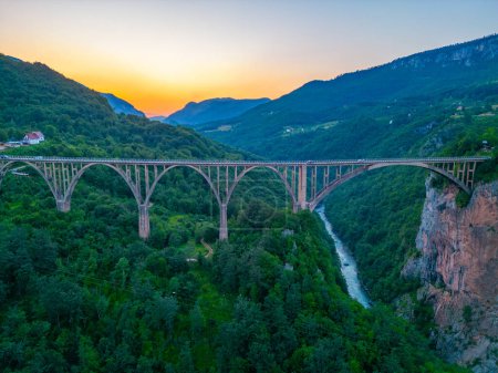 Photo for Sunset view of Djurdjevica Tara bridge in Montenegro - Royalty Free Image