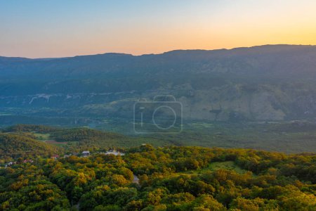 Sunset view over valley of river Zeta in Montenegro