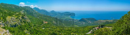 Panorama view of Adriatic coast and Buljarica beach in montenegro