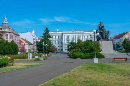 Téléchargez les photos : Monument aux héros et Théâtre Classique Ioan Slavici dans la ville roumaine Arad - en image libre de droit