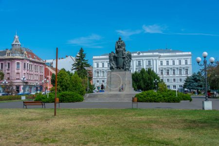 Heroes monument and Ioan Slavici Classical Theater in Romanian town Arad