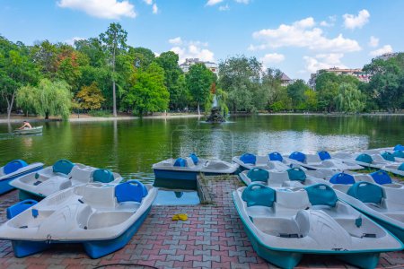 Rowing boats at the Cismigiu park in the center of Bucharest, Romania