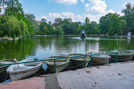 Rowing boats at the Cismigiu park in the center of Bucharest, Romania