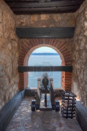 Cannon at Golubac fortress in Serbia during summer