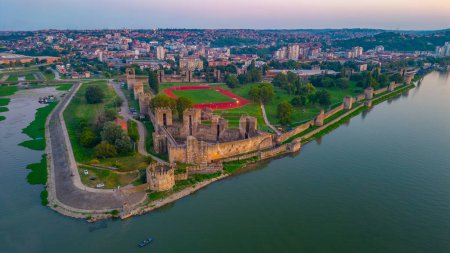 Sunset aerial view of Smederevo fortress in Serbia