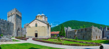 Manasija monastery in Serbia during a sunny day