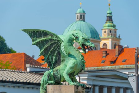Detail of Dragon bridge in the historical center of Slovenian capital Ljubljana