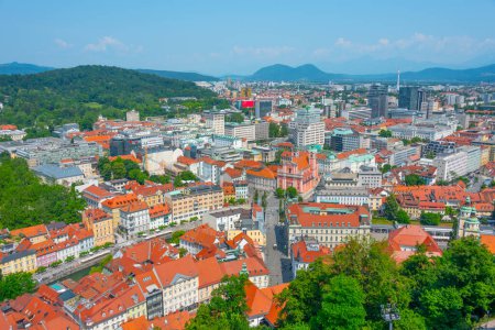 Aerial view of the city center of Slovenian capital Ljubljana
