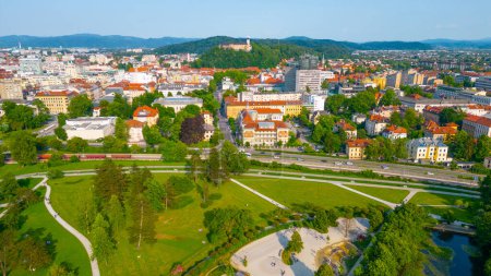 Ljubljana castle dominating skyline of the Slovenian capital