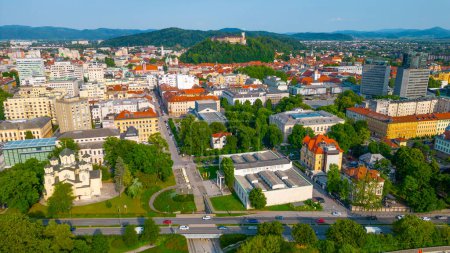 Ljubljana castle dominating skyline of the Slovenian capital