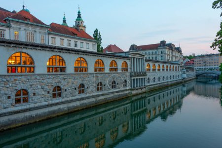 Überdachter Marktplatz am Ufer des Flusses Ljubljanica in Ljubljana, Slowenien