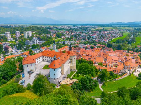 Skofja Loka castle overlooking Slovenian town with the same name