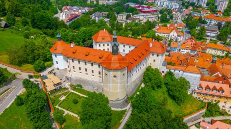 Skofja Loka castle overlooking Slovenian town with the same name