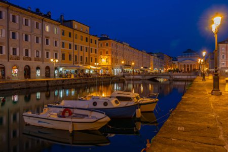 Night view of the Church of Sant'Antonio Nuovo at the end of Canal Grande in Italian city Trieste