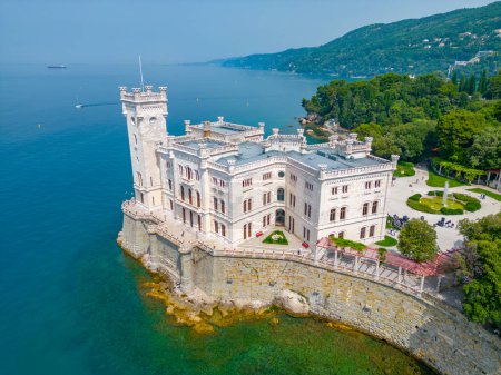 Aerial view of the Castello di Miramare in Italian town Trieste