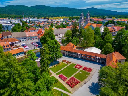 Aerial view of Ribnica castle in Slovenia