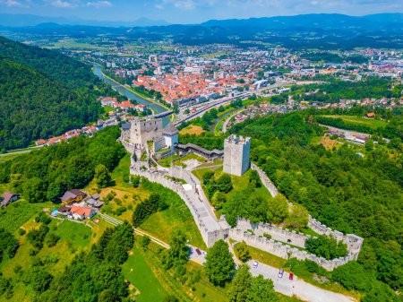 Photo for Aerial view of Celje castle and surrounding neighborhood, Slovenia - Royalty Free Image