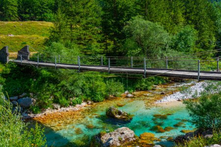 Téléchargez les photos : Pont en bois sur la rivière Soca en Slovénie - en image libre de droit