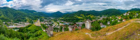 Church of Saint Anthony and panorama of Slovenian town Idrija