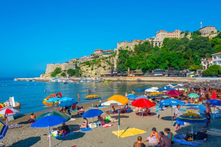 Photo for Ulcinj, Montenegro, July 7, 2023: Summer day at a beach in Ulcinj, Montenegro - Royalty Free Image