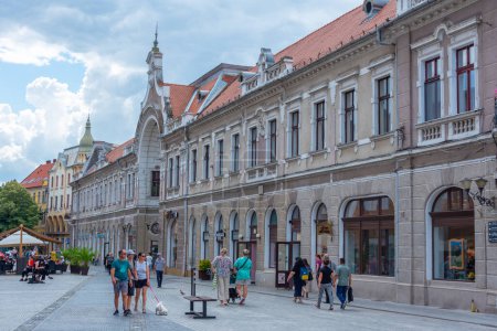 Photo for Oradea, Romania, August 10, 2023: Pedestrian street in the center of Romanian town Oradea - Royalty Free Image