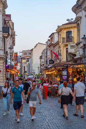 Photo for Bucharest, Romania, August 20, 2023: People enjoying nightlife in the old town of Bucharest, Romania - Royalty Free Image