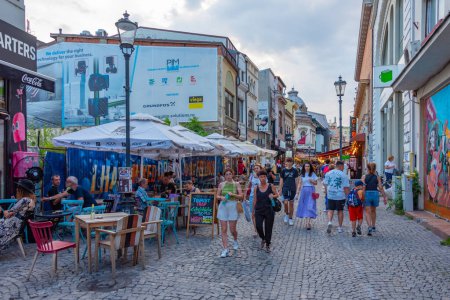 Photo for Bucharest, Romania, August 22, 2023: People enjoying nightlife in the old town of Bucharest, Romania - Royalty Free Image