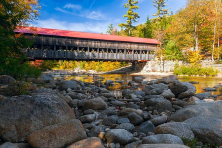 Photo for Conway. New Hampshire. USA - October 04, 2022 - View of Albany Covered Bridge over Swift River - Royalty Free Image